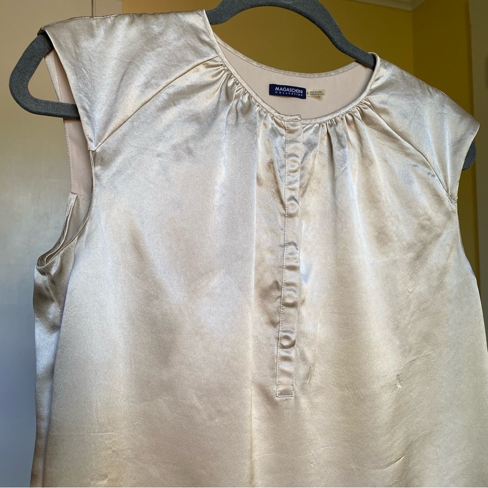 Magaschoni Collection sleeveless top in a creamy cappuccino colored silk